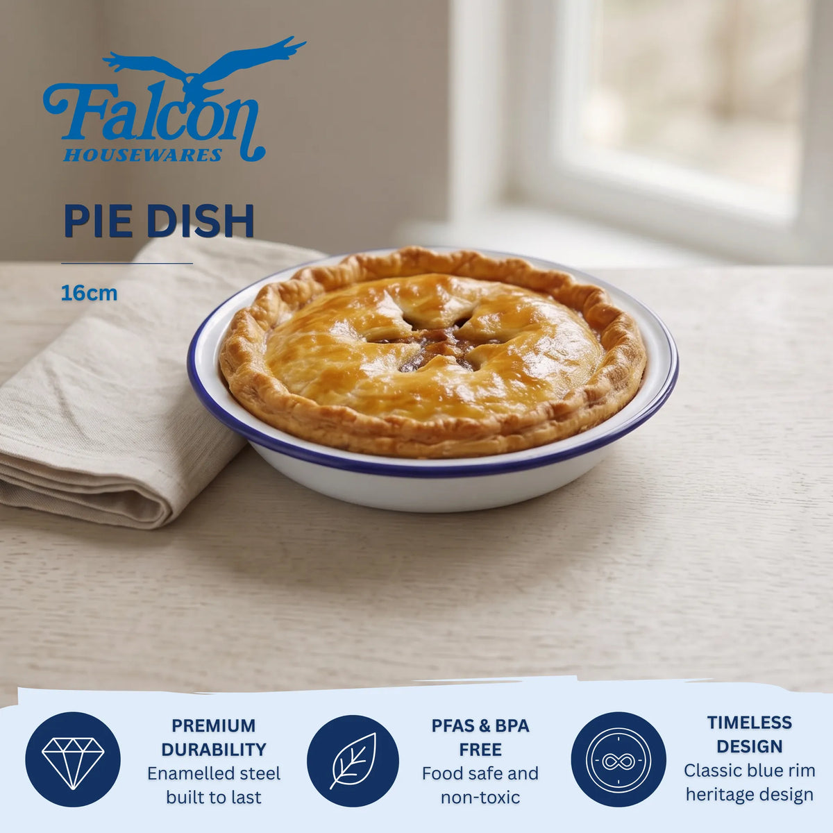 Falcon Round Pie Dish Various Sizes: 14cm, 16cm, 18cm, 20cm, 22cm, 24cm or 26cm