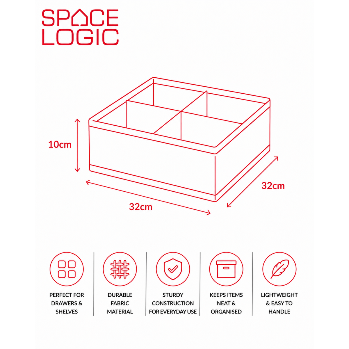 Space Logic Drawer & Closet Caddy Large 4 Section Midnight Black