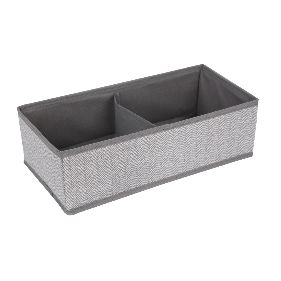 Space Logic Oblong Drawer Divider 2-Section Grey Herringbone