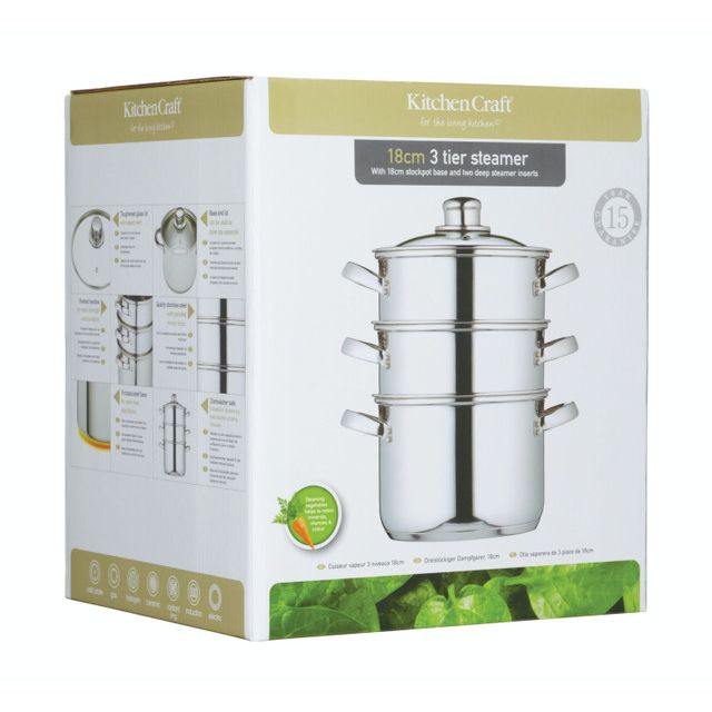 KitchenCraft Stainless Steel Three Tier Steamer 18cm