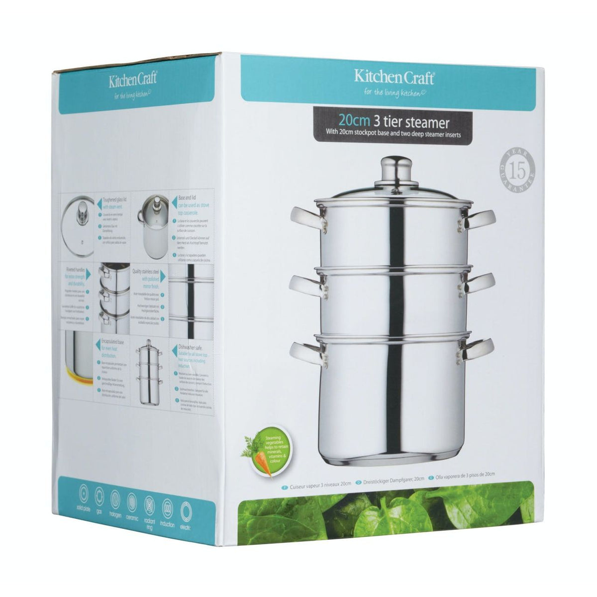 KitchenCraft Stainless Steel Three Tier Steamer 20cm