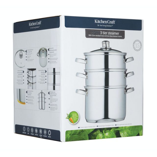 KitchenCraft Stainless Steel Three Tier Steamer 22cm