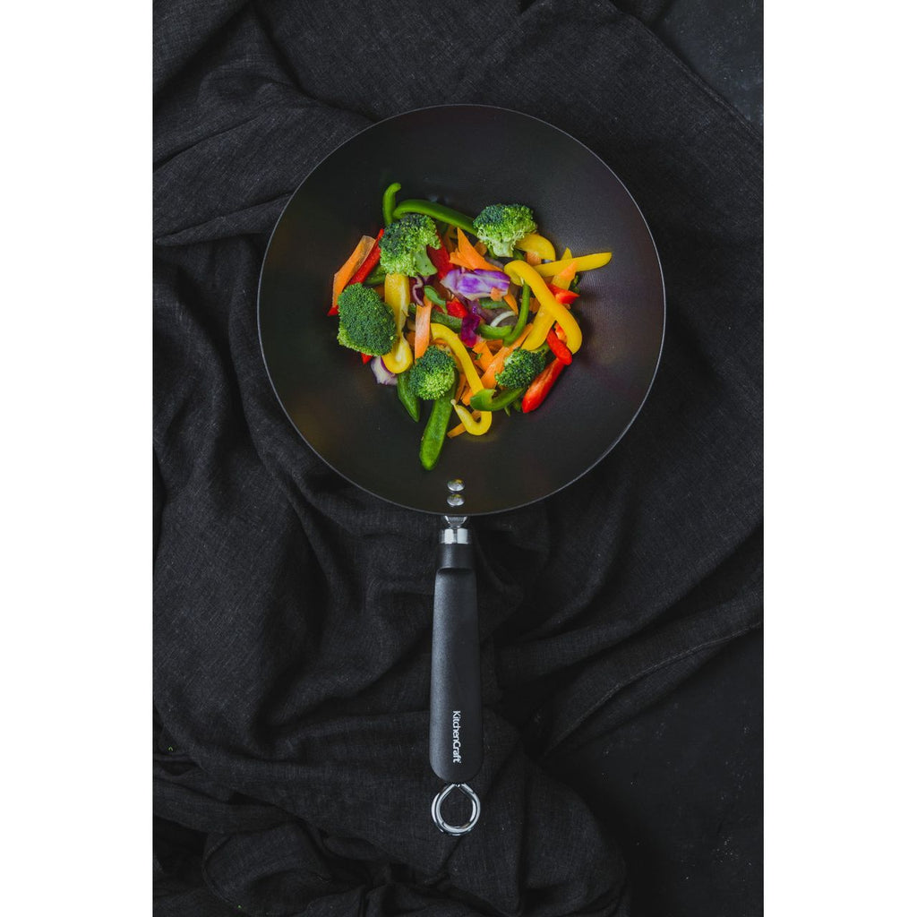KitchenCraft Oriental Carbon Steel 30cm Non-Stick Wok