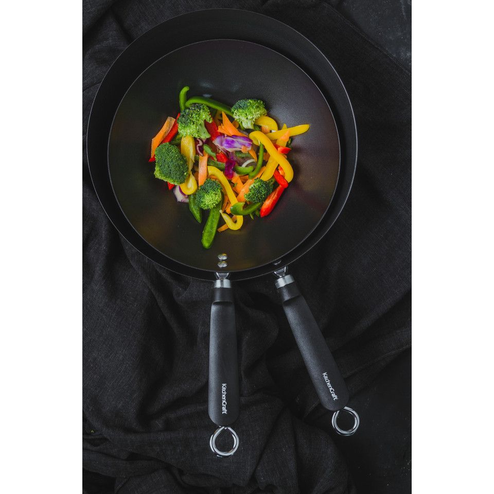 KitchenCraft Oriental Carbon Steel 30cm Non-Stick Wok