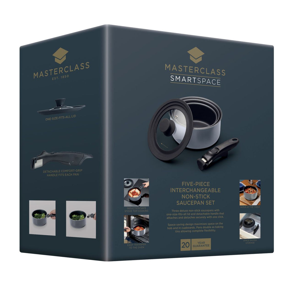 MasterClass Smart Space Stacking Pans Set of 3, 17cm, 19.5cm & 21cm