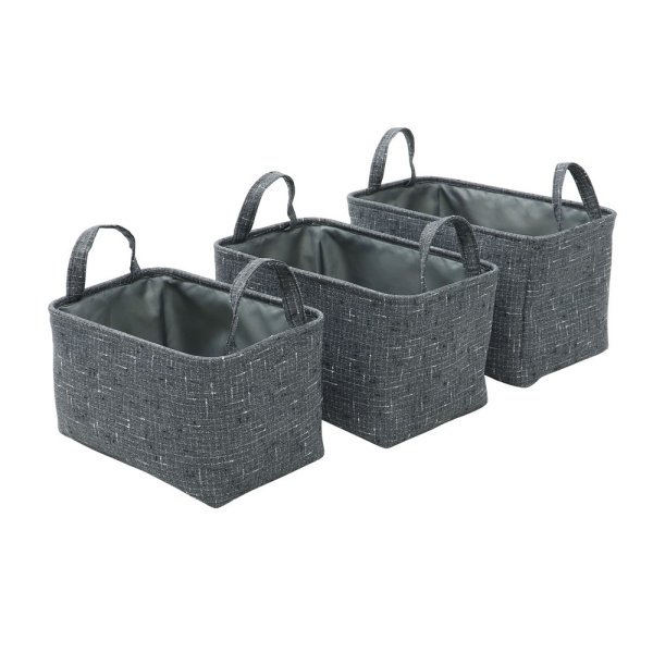 Shadow Rectangle Fabric Storage Baskets -Set of 3 with Handles - Image 3
