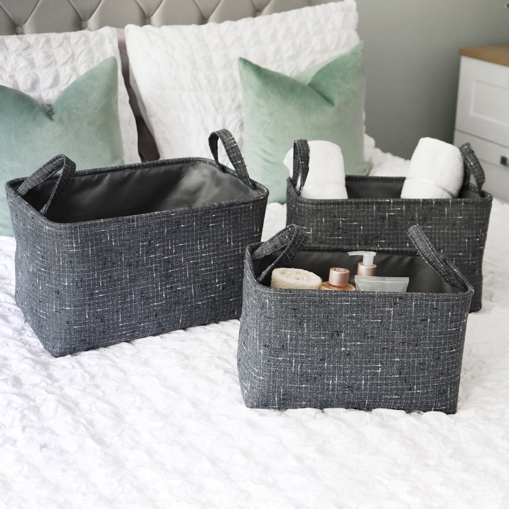 Shadow Rectangle Fabric Storage Baskets -Set of 3 with Handles - Image 7