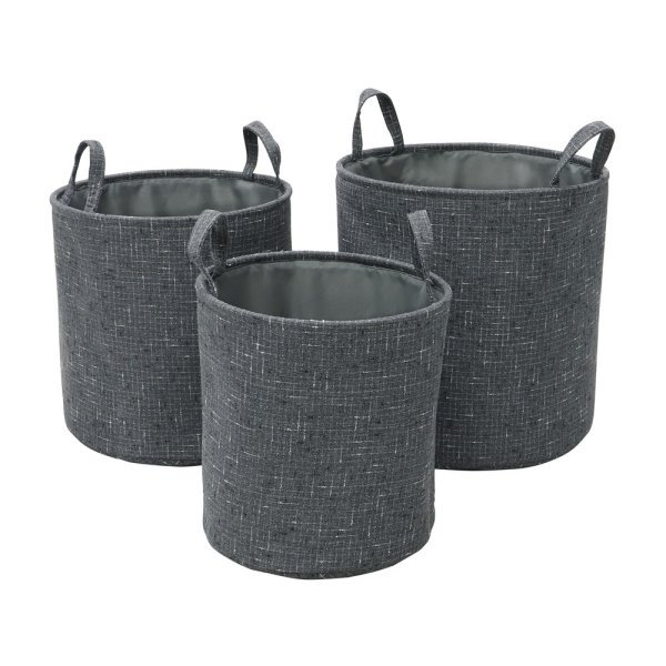 Shadow Round Fabric Storage Baskets -Set of 3 with Handles