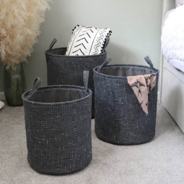 Shadow Round Fabric Storage Baskets -Set of 3 with Handles - Image 6