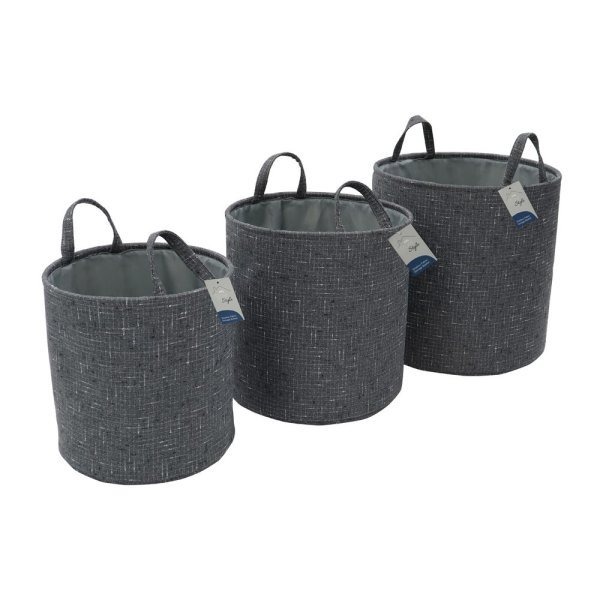 Shadow Round Fabric Storage Baskets -Set of 3 with Handles - Image 7