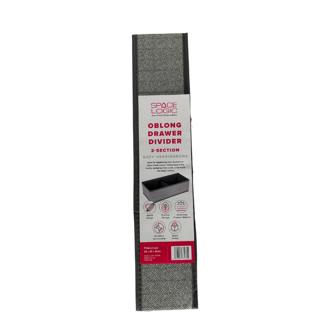 Space Logic Oblong Drawer Divider 2-Section Grey Herringbone - Image 3