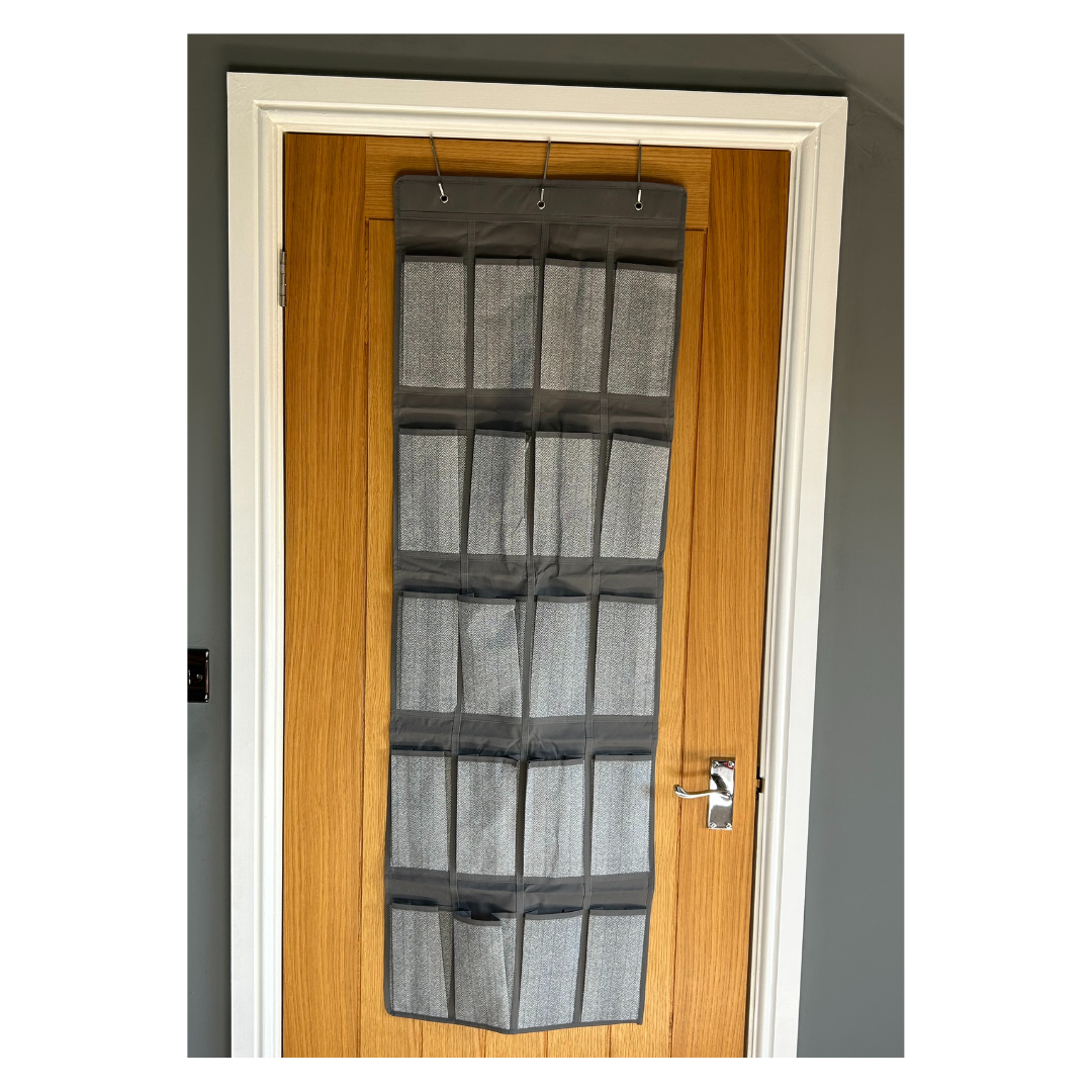 Space Logic 20 Pocket Over Door Organiser Grey Herringbone - Image 3