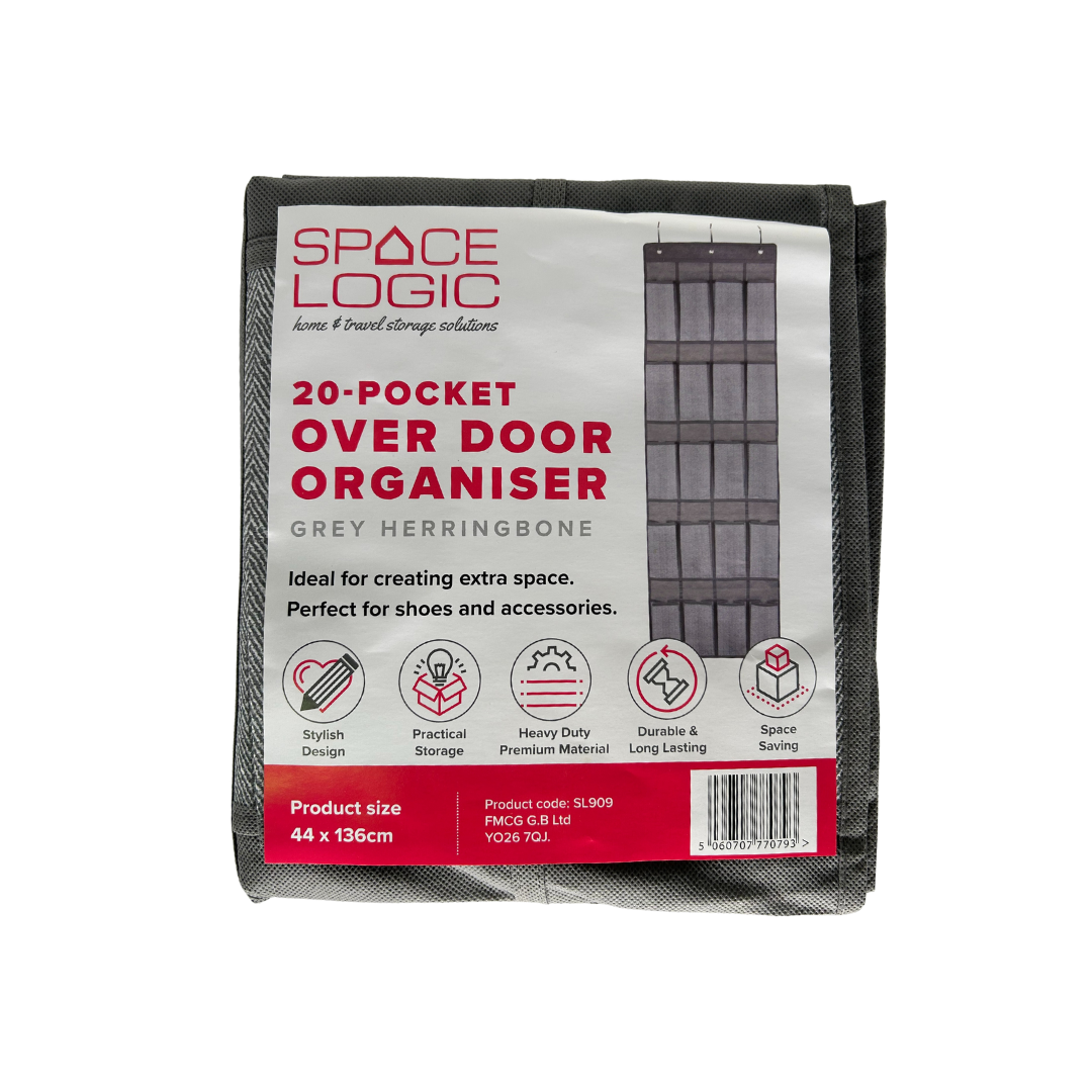 Space Logic 20 Pocket Over Door Organiser Grey Herringbone - Image 2