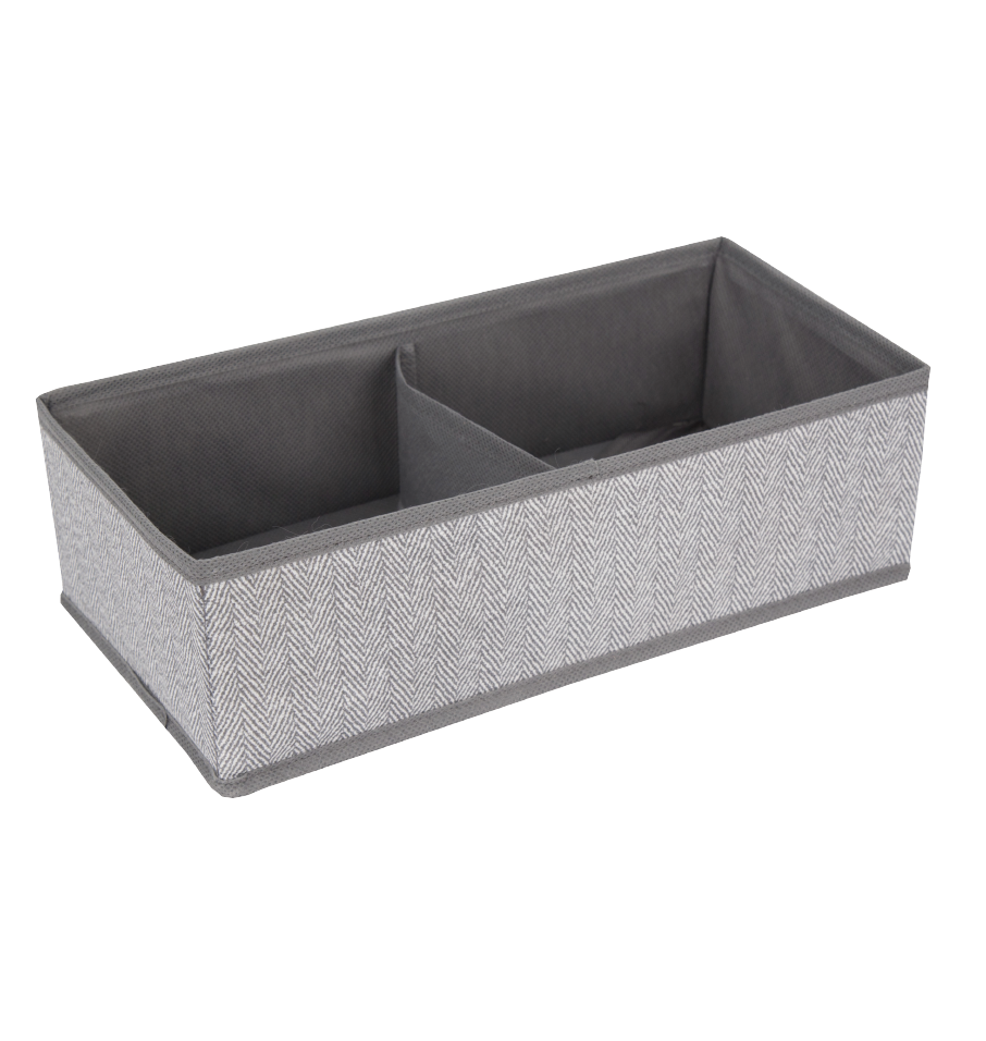 Space Logic Oblong Drawer Divider 2-Section Grey Herringbone