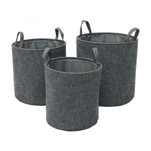 Shadow Round Fabric Storage Baskets -Set of 3 with Handles