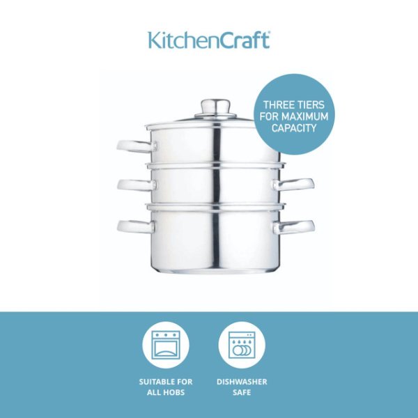KitchenCraft Stainless Steel Three Tier Steamer 16cm - Image 6
