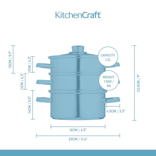 KitchenCraft Stainless Steel Three Tier Steamer 16cm - Image 7