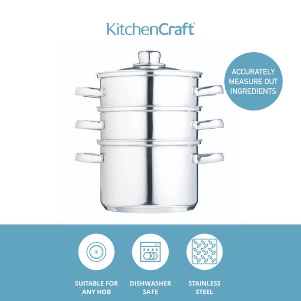 KitchenCraft Stainless Steel Three Tier Steamer 18cm - Image 8