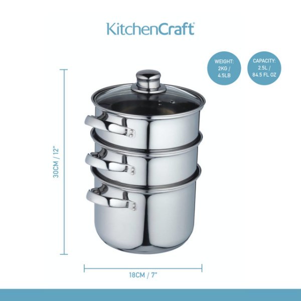 KitchenCraft Stainless Steel Three Tier Steamer 18cm - Image 7