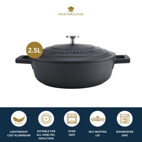 MasterClass Cast Aluminium Shallow Casserole Dish 2.5L Black - Image 6