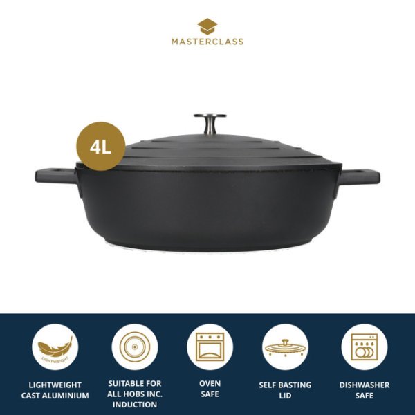 MasterClass Cast Aluminium Shallow Casserole Dish 4L Black - Image 12