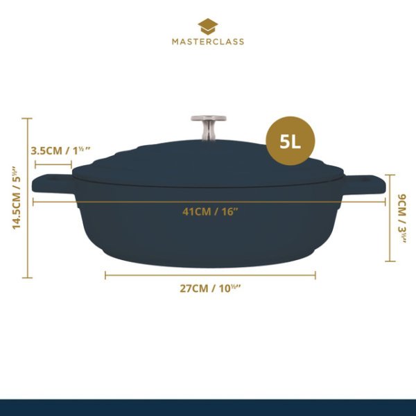 MasterClass Cast Aluminium Shallow Casserole Dish 5L Black - Image 6