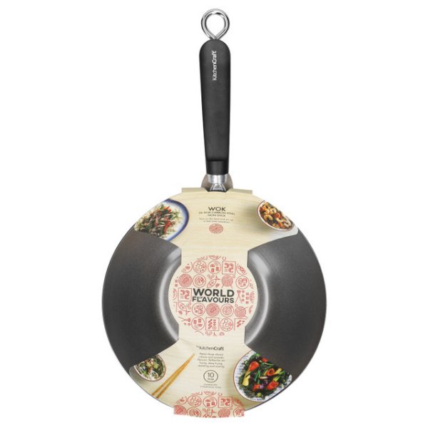 KitchenCraft Oriental Carbon Steel 30cm Non-Stick Wok - Image 3