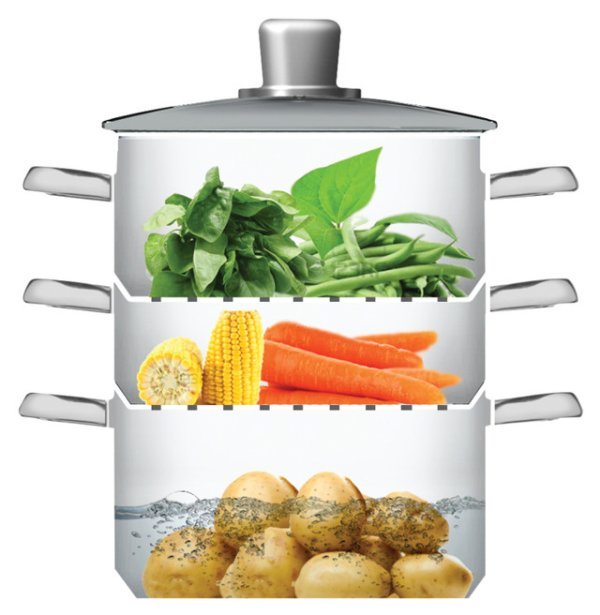 KitchenCraft Stainless Steel Three Tier Steamer 18cm - Image 2