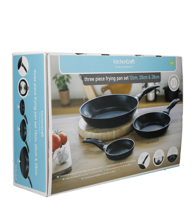 KitchenCraft Non-Stick Aluminium Frying Pans Set, 28cm, 20cm and 12cm