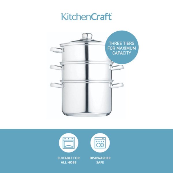 KitchenCraft Stainless Steel Three Tier Steamer 22cm - Image 7
