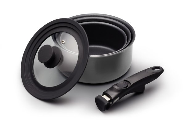 MasterClass Smart Space Stacking Pans Set of 3, 17cm, 19.5cm & 21cm - Image 2