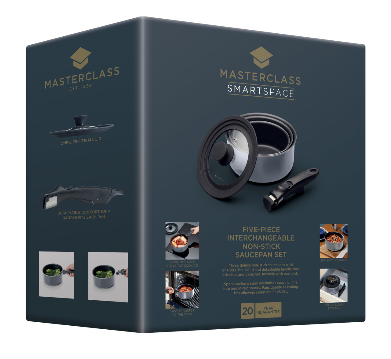 MasterClass Smart Space Stacking Pans Set of 3, 17cm, 19.5cm & 21cm