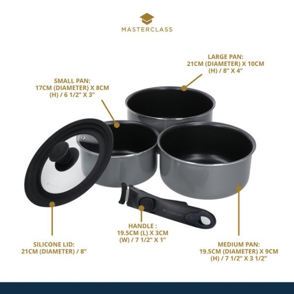 MasterClass Smart Space Stacking Pans Set of 3, 17cm, 19.5cm & 21cm - Image 9