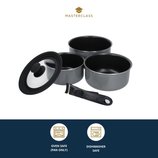 MasterClass Smart Space Stacking Pans Set of 3, 17cm, 19.5cm & 21cm - Image 3